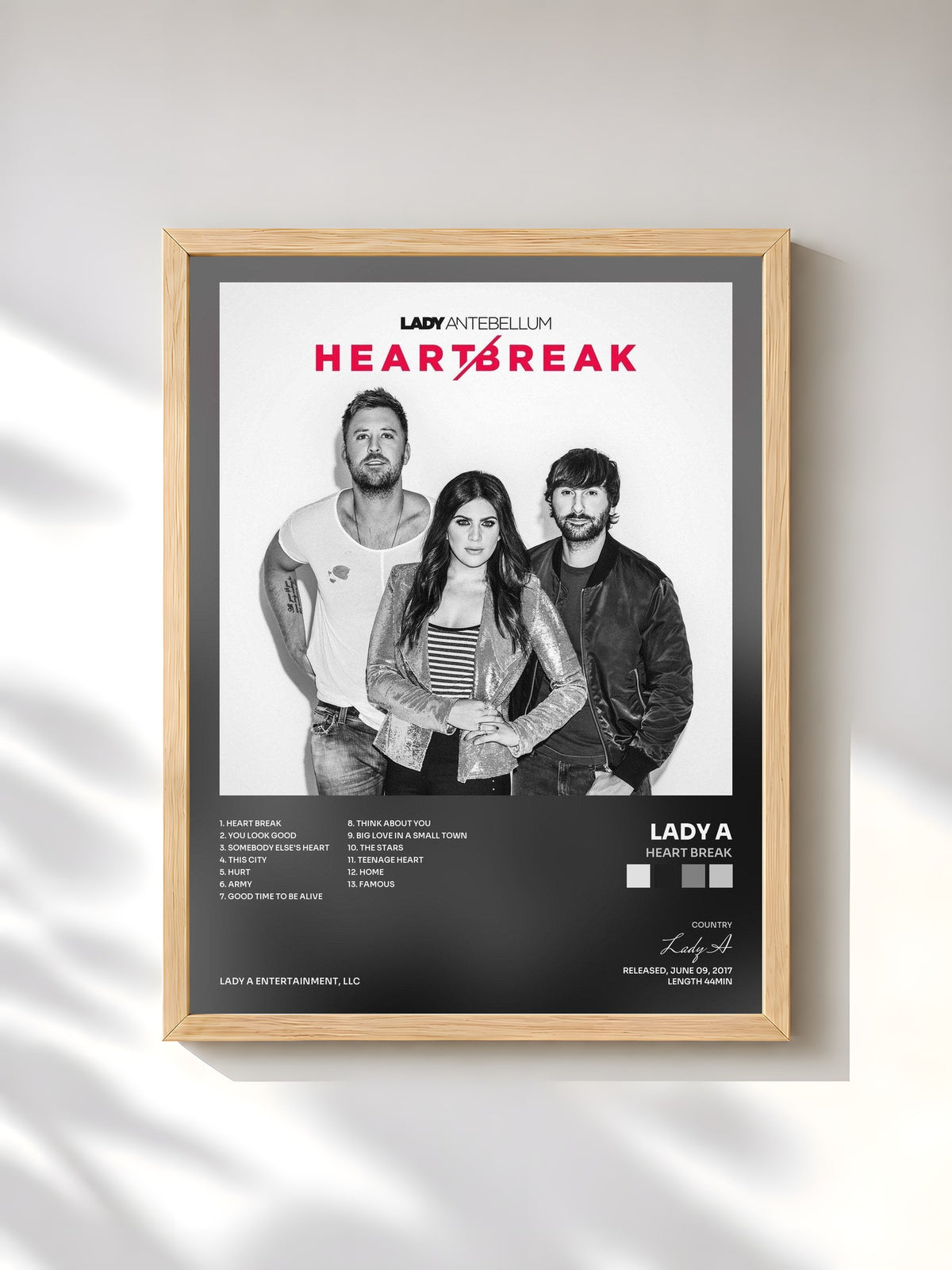 #bois Tableau de l'album Heart Break de Lady A, cadre en bois brut, imprimé et encadré en France