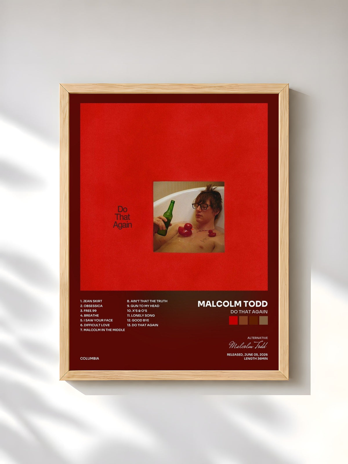 #bois Tableau de l'album Do That Again de Malcolm Todd, cadre en bois brut, imprimé et encadré en France