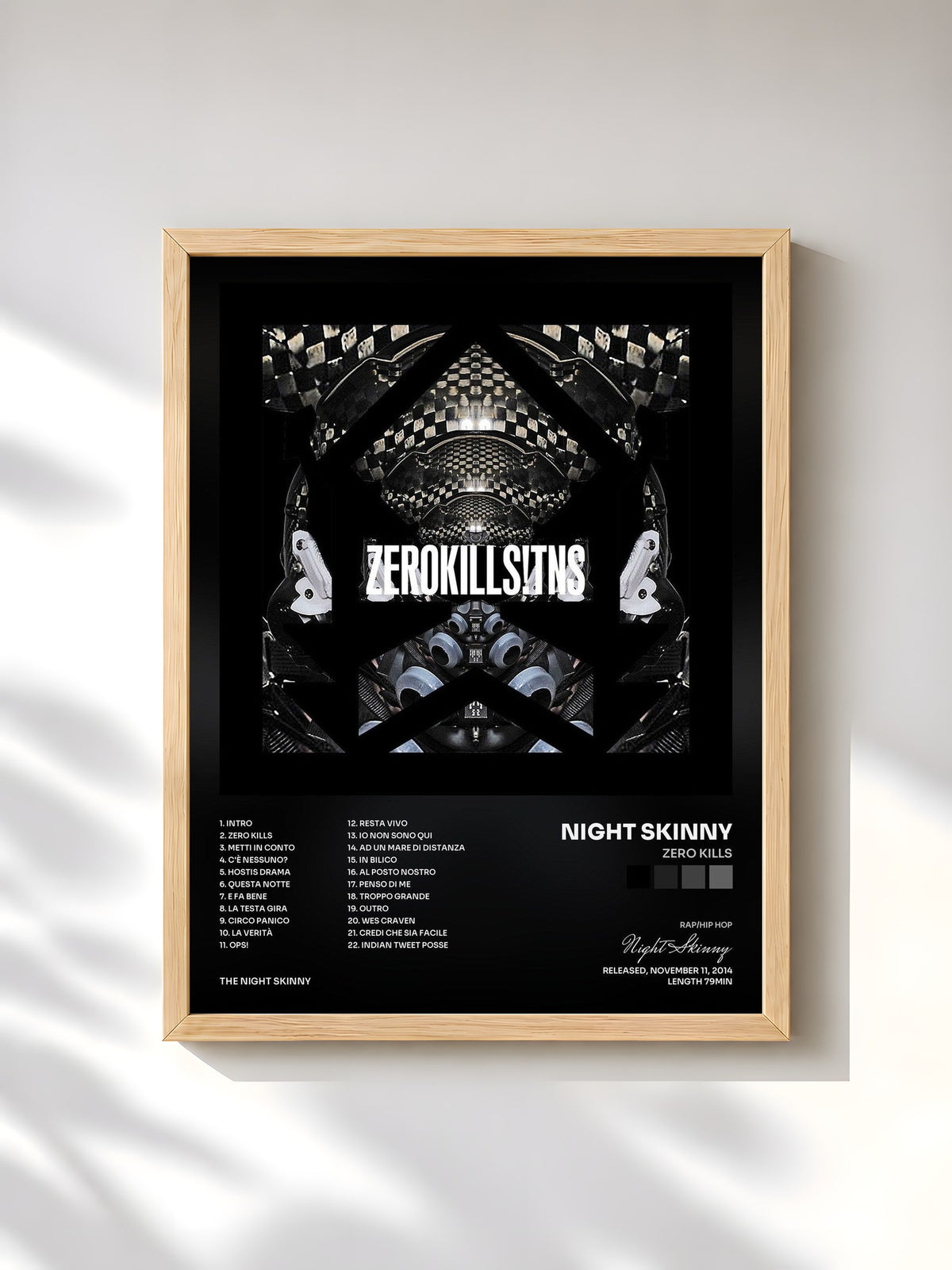 #bois Tableau de l'album Zero Kills de Night Skinny, cadre en bois brut, imprimé et encadré en France