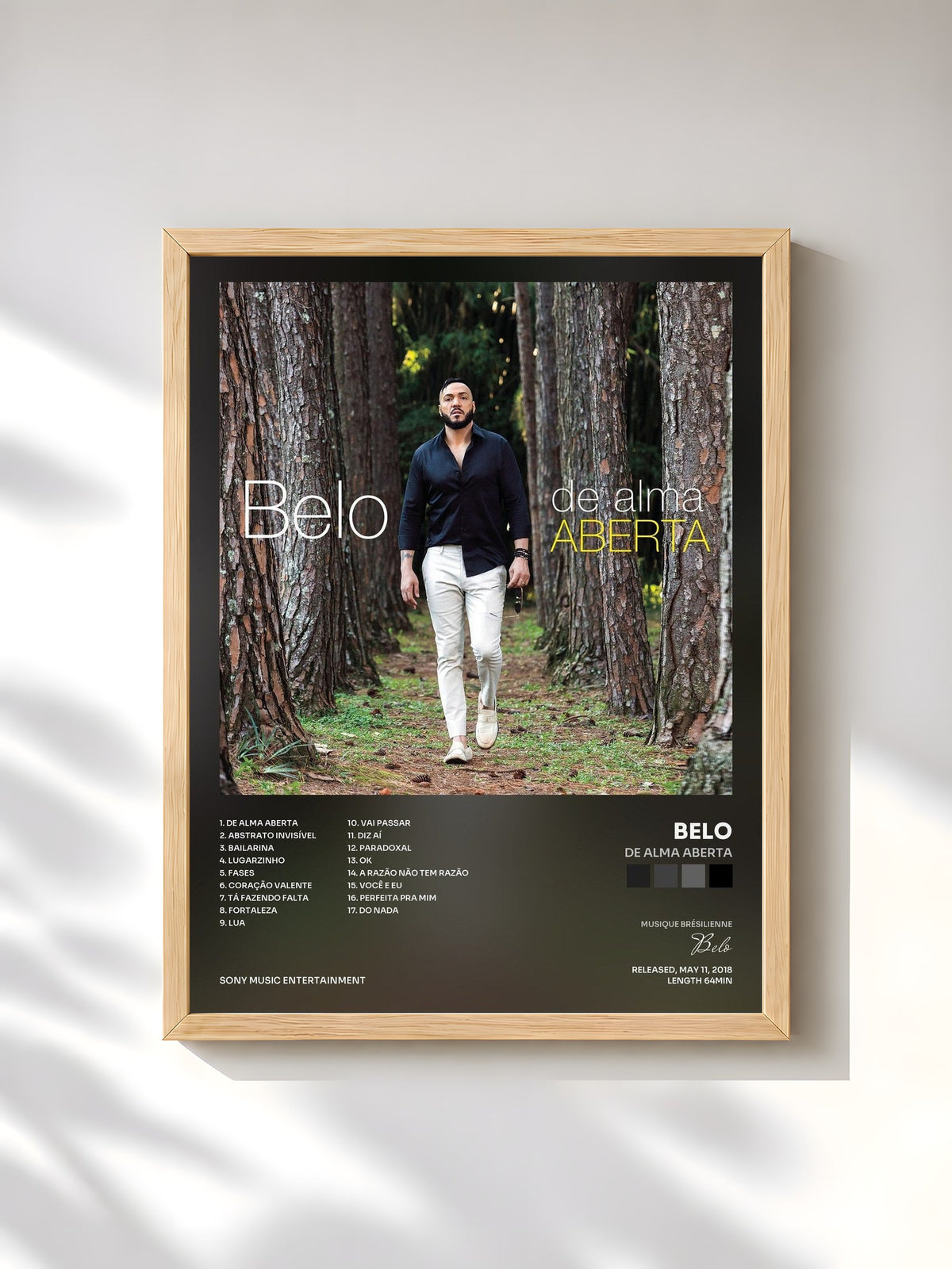 #bois Tableau de l'album De Alma Aberta de Belo, cadre en bois brut, imprimé et encadré en France