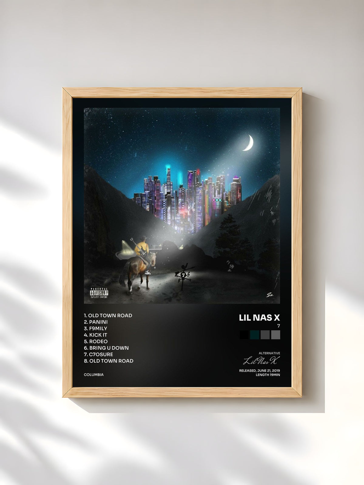 #bois Tableau de l'album 7 de Lil Nas X, cadre en bois brut, imprimé et encadré en France