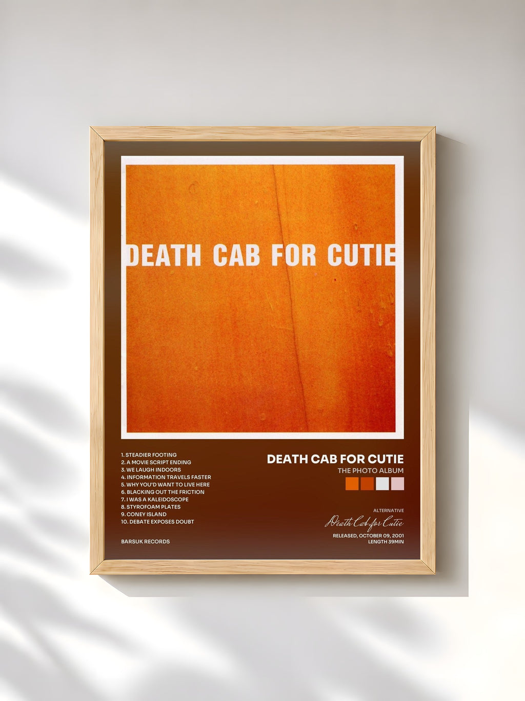 #bois Tableau de l'album The Photo Album de Death Cab for Cutie, cadre en bois brut, imprimé et encadré en France