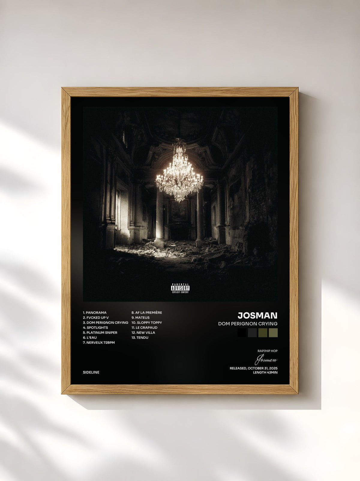 #bois Tableau de l'album DOM PERIGNON CRYING de Josman, cadre en bois brut, imprimé et encadré en France