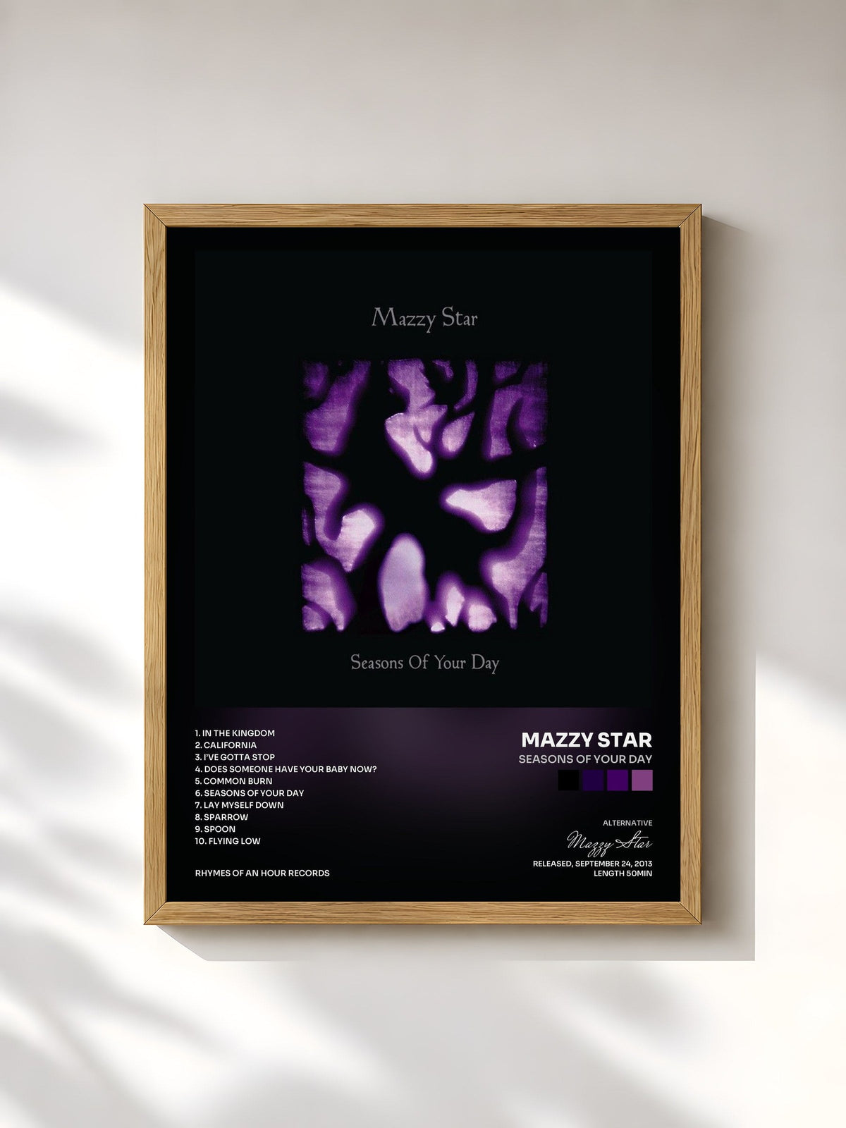#bois Tableau de l'album Seasons of Your Day de Mazzy Star, cadre en bois brut, imprimé et encadré en France