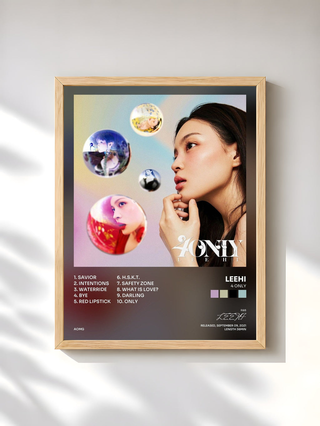 #bois Tableau de l'album 4 ONLY de LEEHI, cadre en bois brut, imprimé et encadré en France