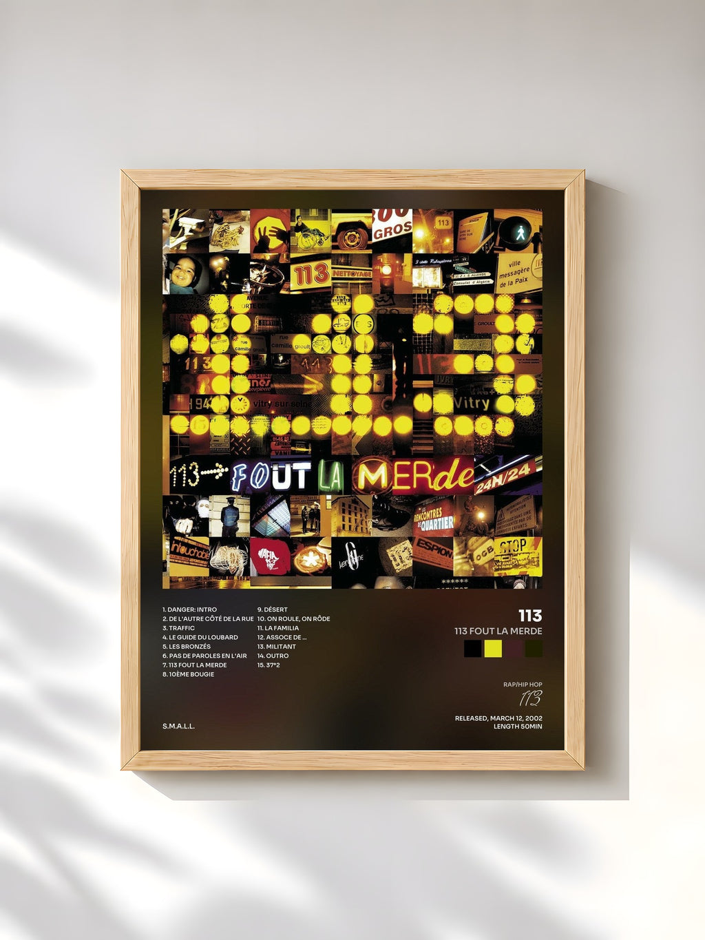 #bois Tableau de l'album 113 fout la merde de 113, cadre en bois brut, imprimé et encadré en France