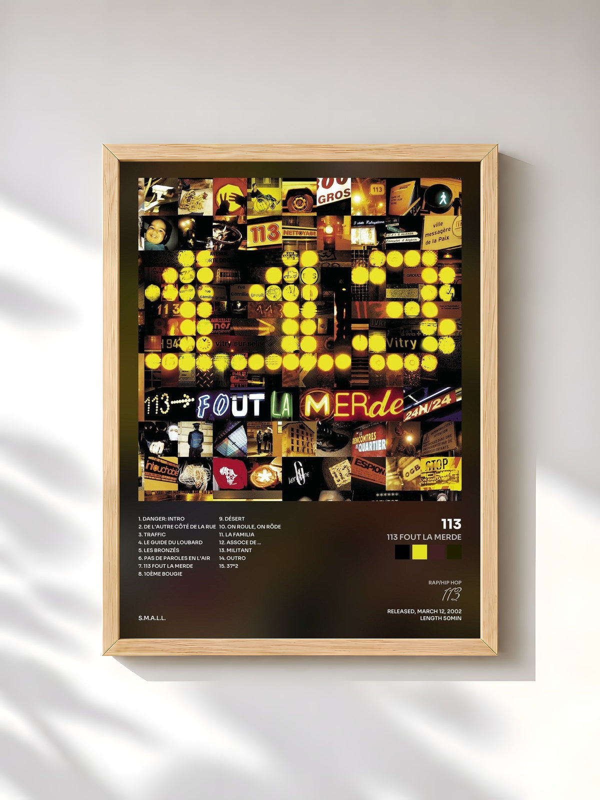 #bois Tableau de l'album 113 fout la merde de 113, cadre en bois brut, imprimé et encadré en France