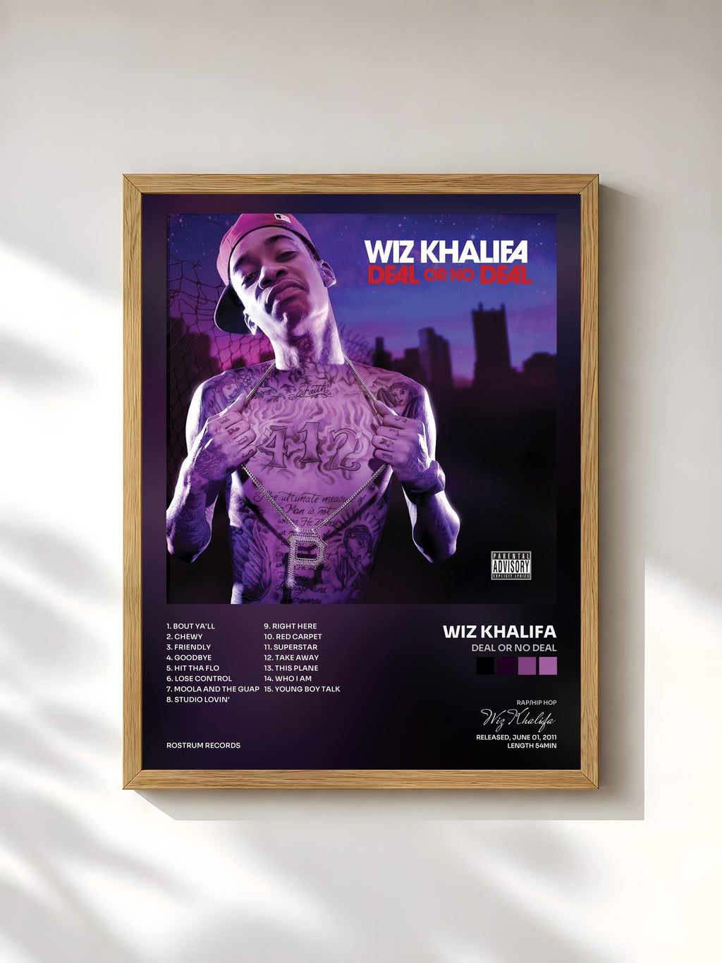 #bois Tableau de l'album Deal Or No Deal de Wiz Khalifa, cadre en bois brut, imprimé et encadré en France