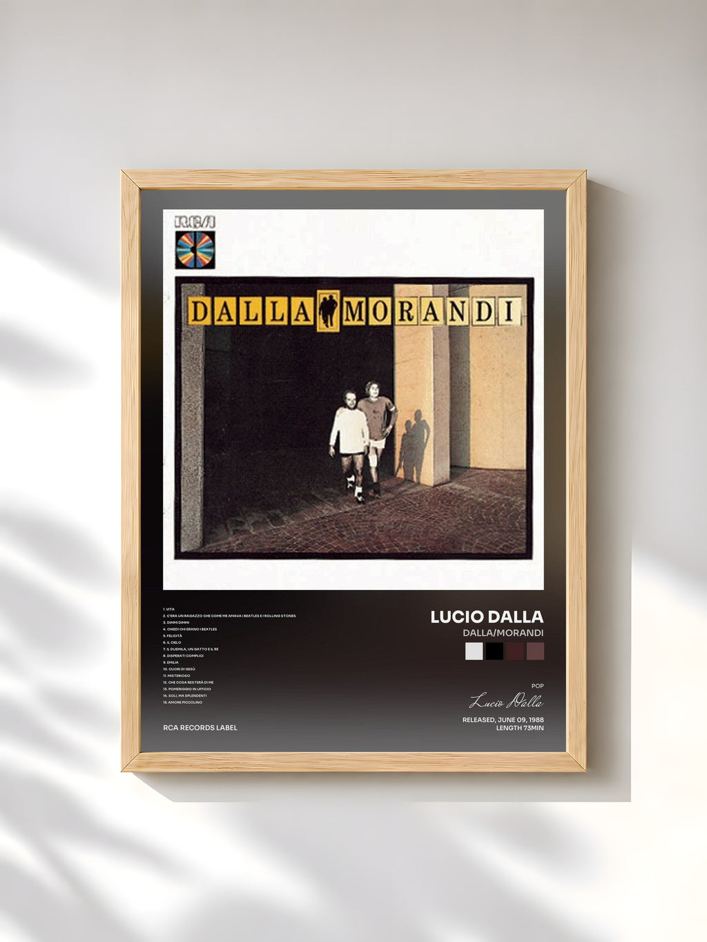 #bois Tableau de l'album Dalla/Morandi de Lucio Dalla, cadre en bois brut, imprimé et encadré en France