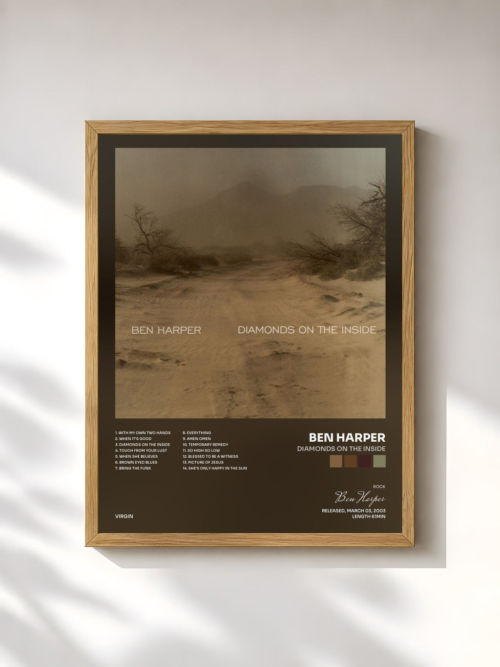 #bois Tableau de l'album Diamonds On The Inside de Ben Harper, cadre en bois brut, imprimé et encadré en France