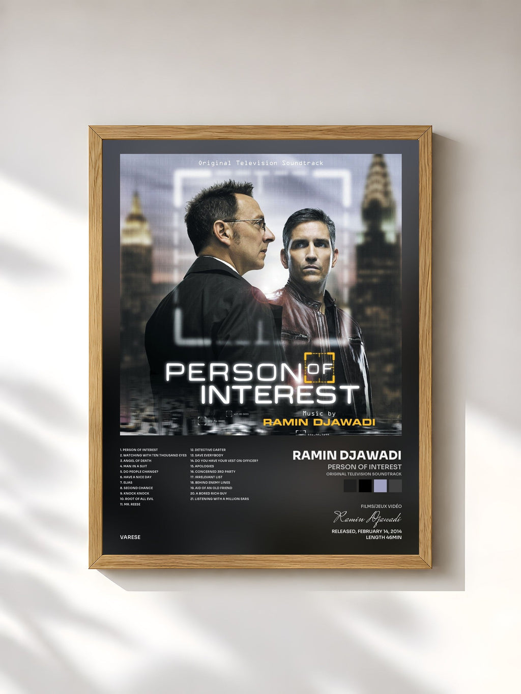 #bois Tableau de l'album Person Of Interest (Original Television Soundtrack) de Ramin Djawadi, cadre en bois brut, imprimé et encadré en France