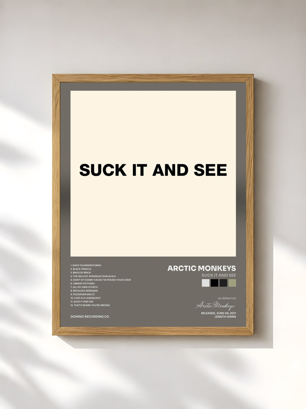 #bois Tableau de l'album Suck It and See de Arctic Monkeys, cadre en bois brut, imprimé et encadré en France