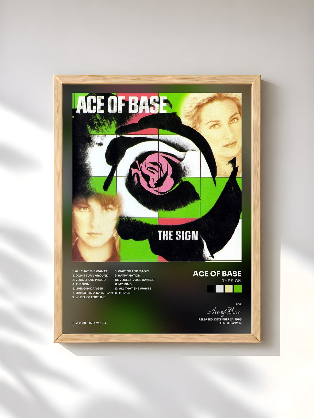 #bois Tableau de l'album The Sign de Ace of Base, cadre en bois brut, imprimé et encadré en France