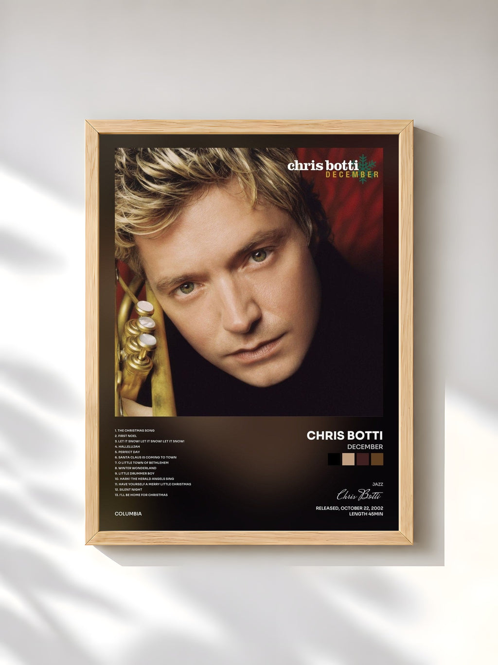 #bois Tableau de l'album December de Chris Botti, cadre en bois brut, imprimé et encadré en France