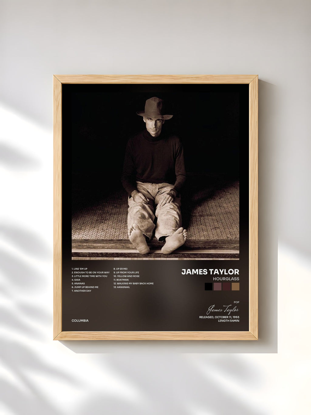 #bois Tableau de l'album Hourglass de James Taylor, cadre en bois brut, imprimé et encadré en France