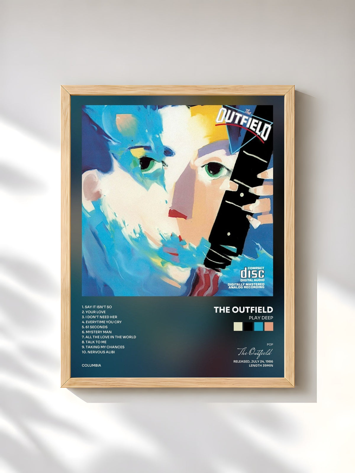 #bois Tableau de l'album Play Deep de The Outfield, cadre en bois brut, imprimé et encadré en France