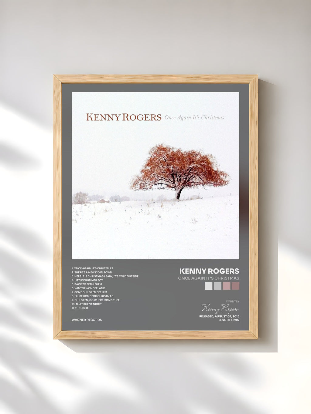 #bois Tableau de l'album Once Again It's Christmas de Kenny Rogers, cadre en bois brut, imprimé et encadré en France