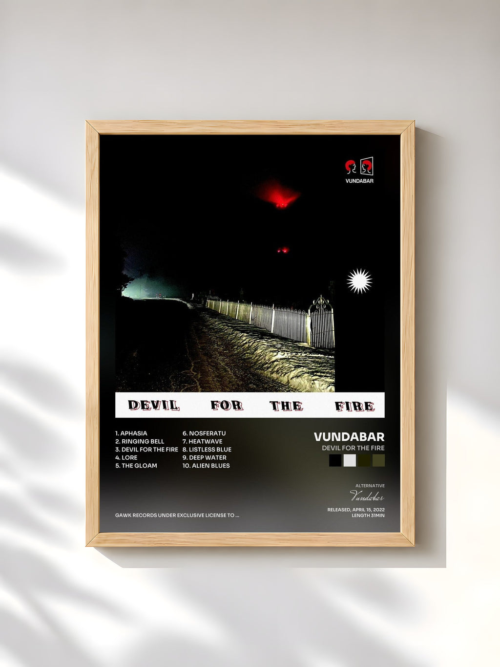#bois Tableau de l'album Devil for the Fire de Vundabar, cadre en bois brut, imprimé et encadré en France