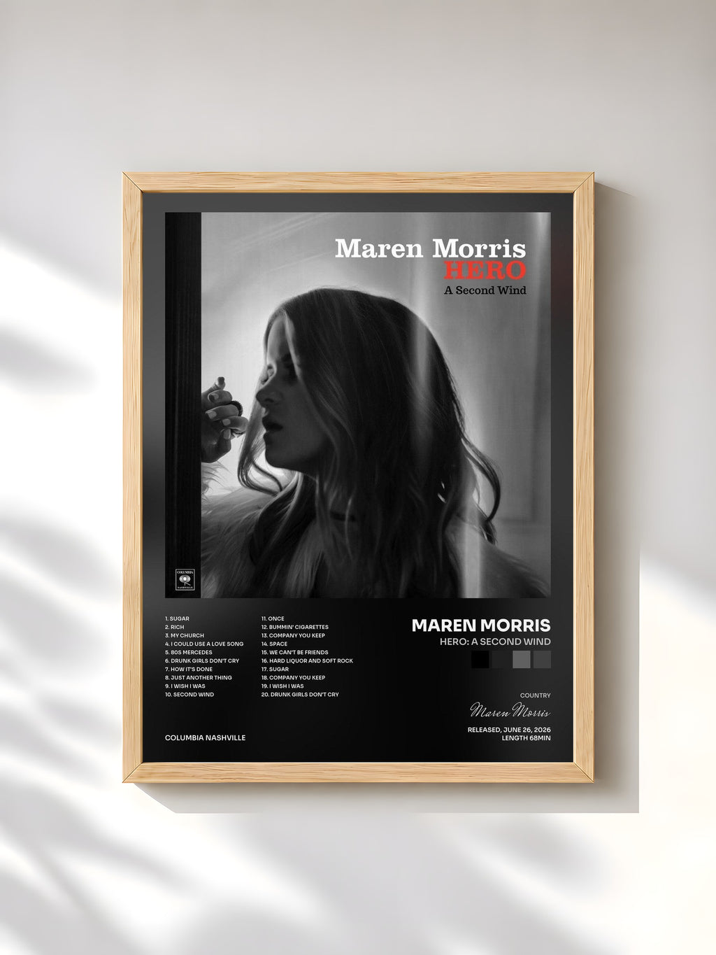 #bois Tableau de l'album HERO: A Second Wind de Maren Morris, cadre en bois brut, imprimé et encadré en France