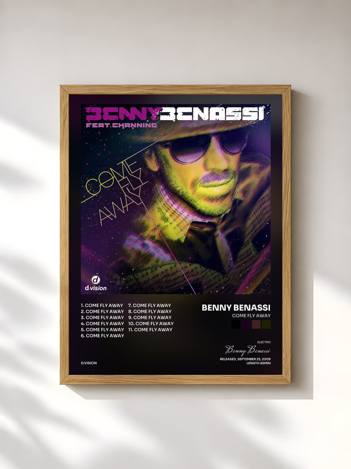 #bois Tableau de l'album Come Fly Away de Benny Benassi, cadre en bois brut, imprimé et encadré en France
