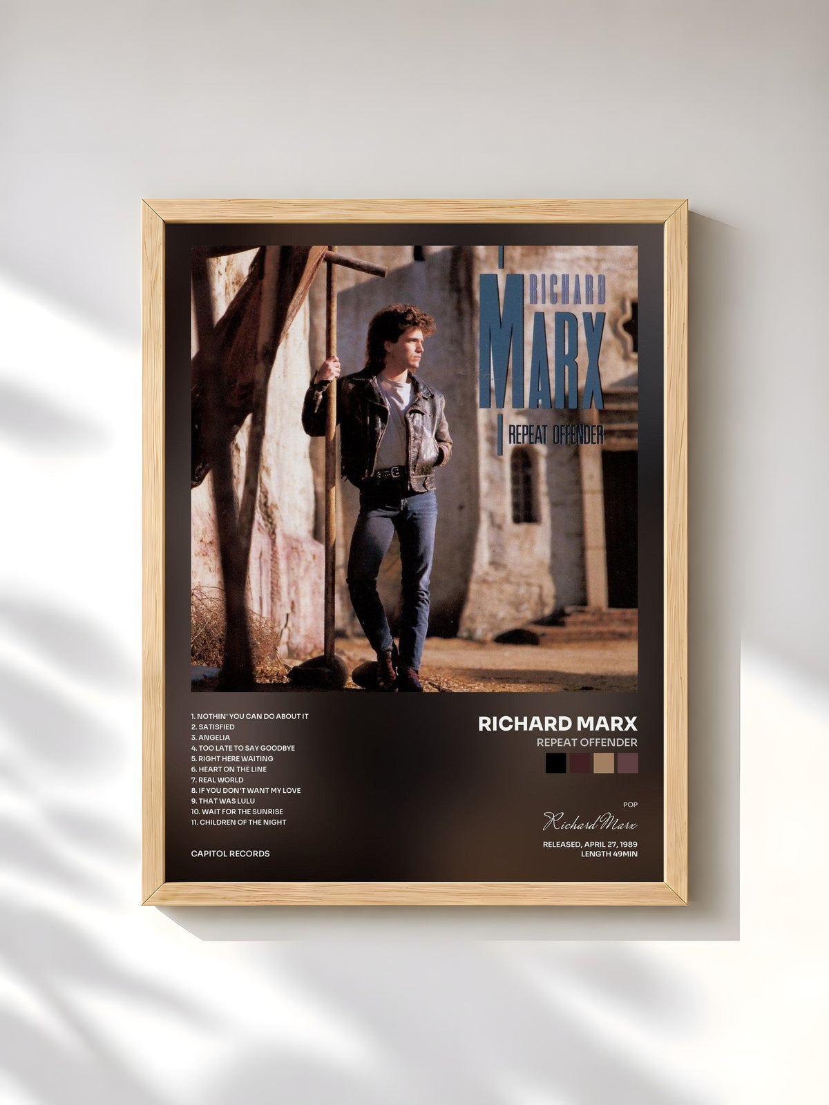 #bois Tableau de l'album Repeat Offender de Richard Marx, cadre en bois brut, imprimé et encadré en France