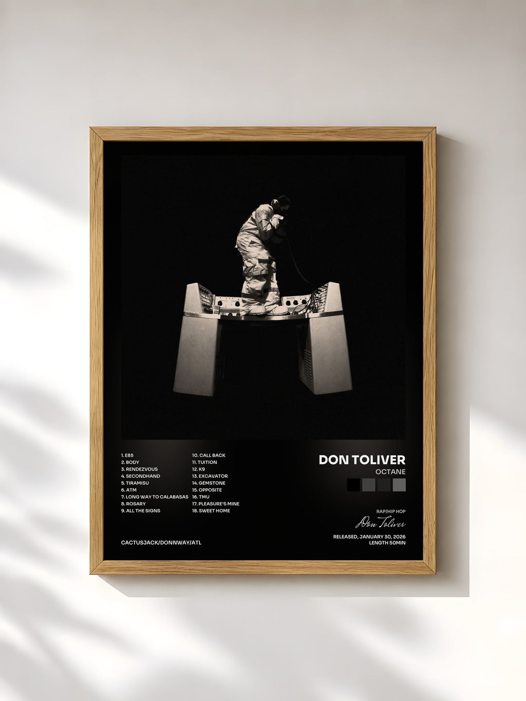 #bois Tableau de l'album OCTANE de Don Toliver, cadre en bois brut, imprimé et encadré en France