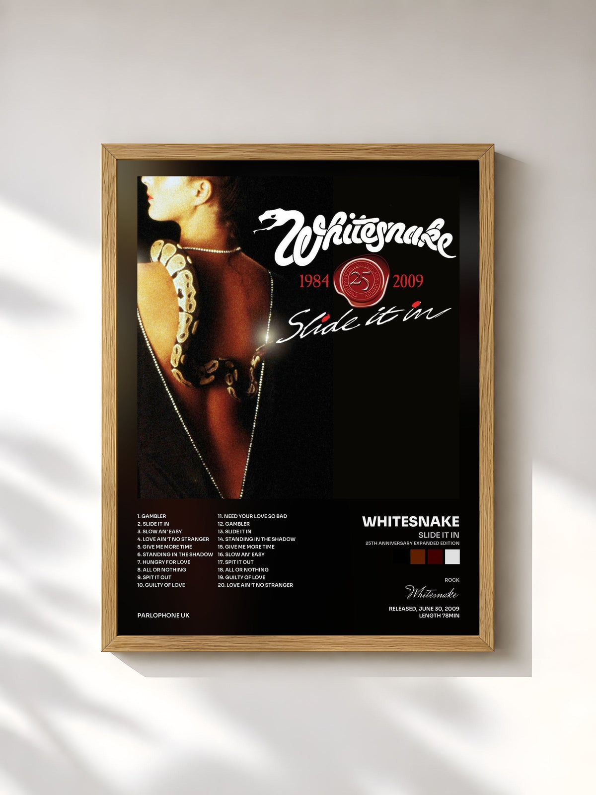 #bois Tableau de l'album Slide It In (25th Anniversary Expanded Edition) de Whitesnake, cadre en bois brut, imprimé et encadré en France