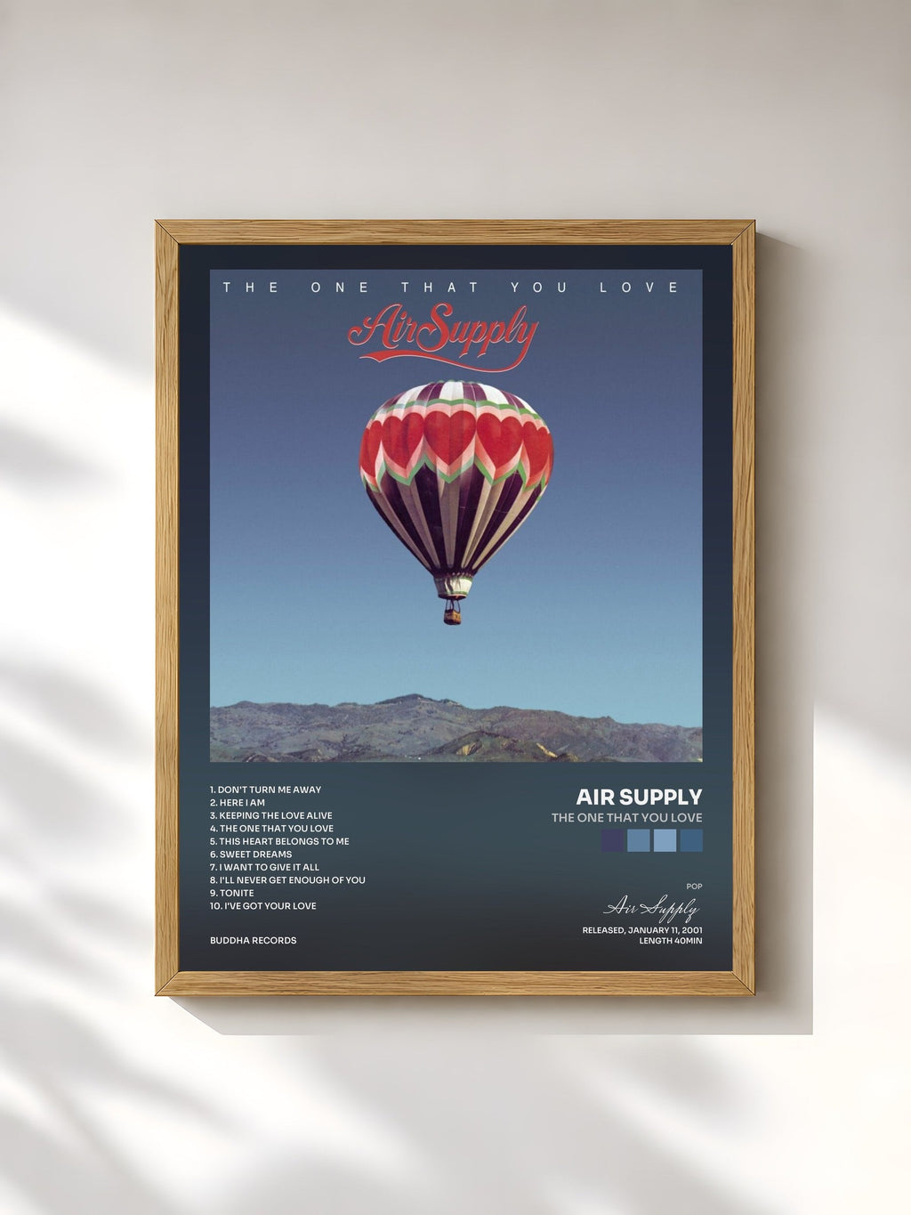 #bois Tableau de l'album The One That You Love de Air Supply, cadre en bois brut, imprimé et encadré en France