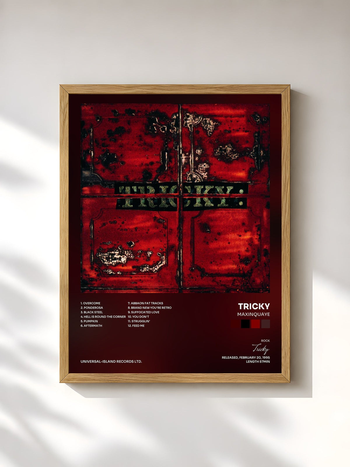 #bois Tableau de l'album Maxinquaye de Tricky, cadre en bois brut, imprimé et encadré en France