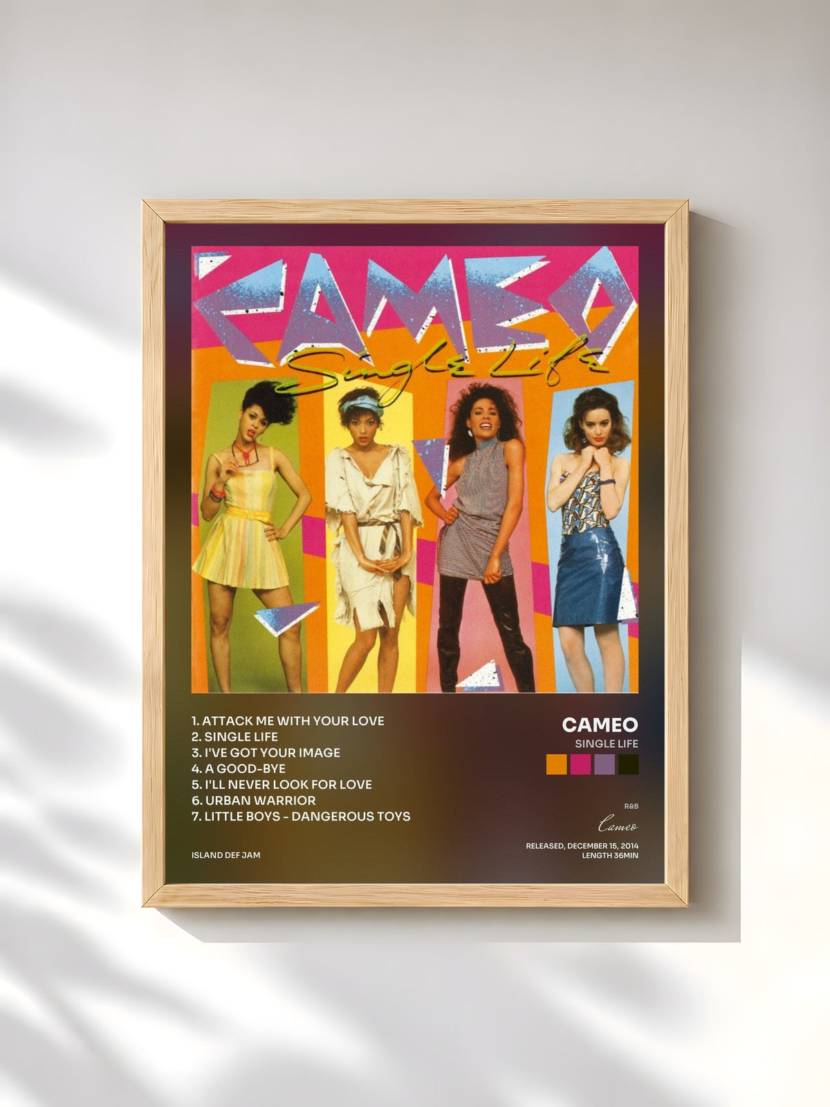 #bois Tableau de l'album Single Life de Cameo, cadre en bois brut, imprimé et encadré en France