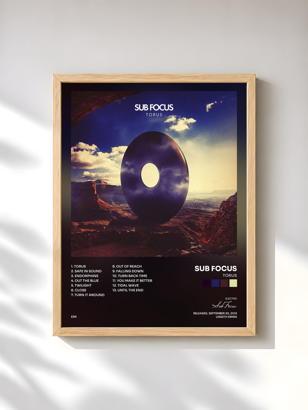 #bois Tableau de l'album Torus de Sub Focus, cadre en bois brut, imprimé et encadré en France