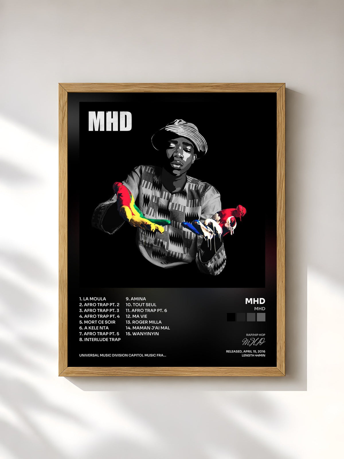 #bois Tableau de l'album MHD de MHD, cadre en bois brut, imprimé et encadré en France