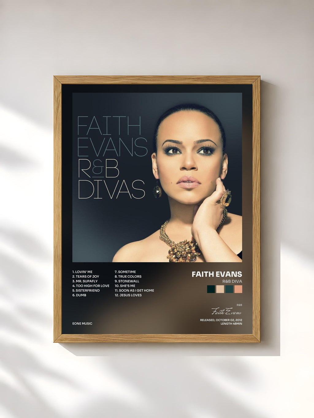 #bois Tableau de l'album R&B Diva de Faith Evans, cadre en bois brut, imprimé et encadré en France