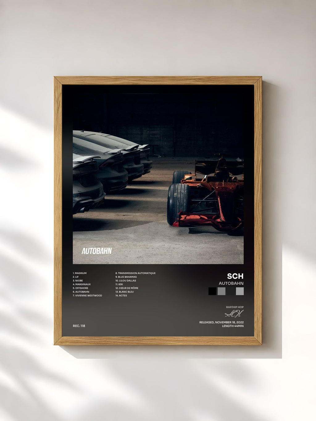 #bois Tableau de l'album Autobahn de SCH, cadre en bois brut, imprimé et encadré en France