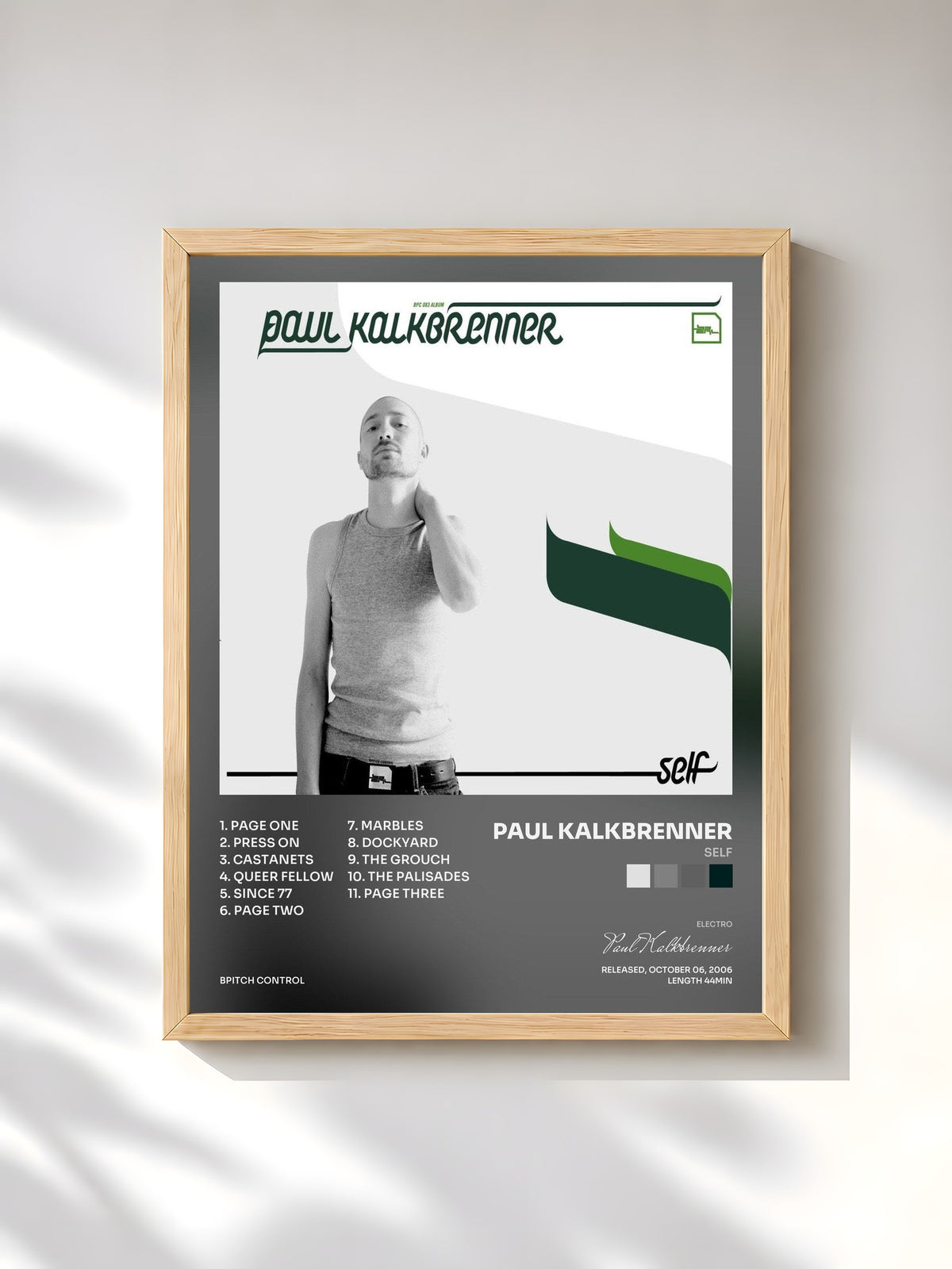 #bois Tableau de l'album Self de Paul Kalkbrenner, cadre en bois brut, imprimé et encadré en France