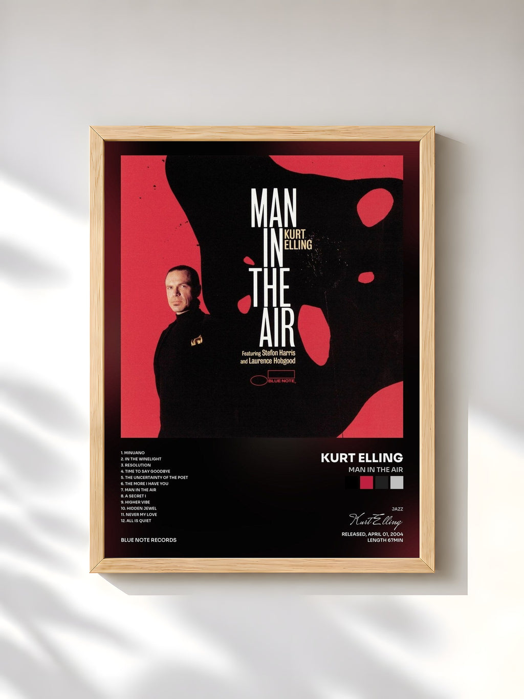 #bois Tableau de l'album Man In The Air de Kurt Elling, cadre en bois brut, imprimé et encadré en France