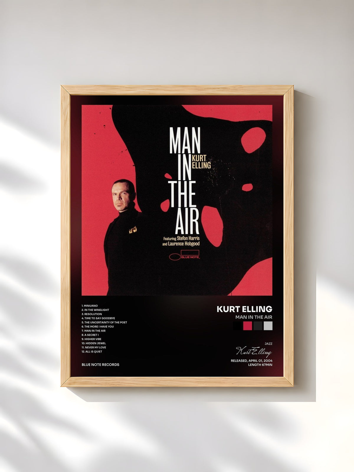 #bois Tableau de l'album Man In The Air de Kurt Elling, cadre en bois brut, imprimé et encadré en France