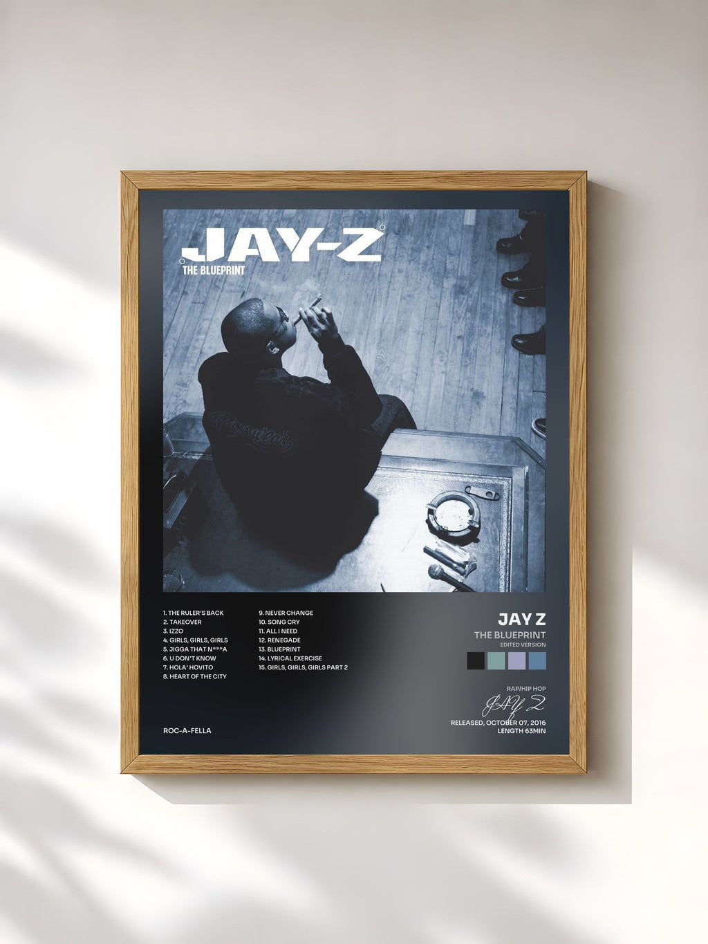 #bois Tableau de l'album The Blueprint (Edited Version) de JAY Z, cadre en bois brut, imprimé et encadré en France