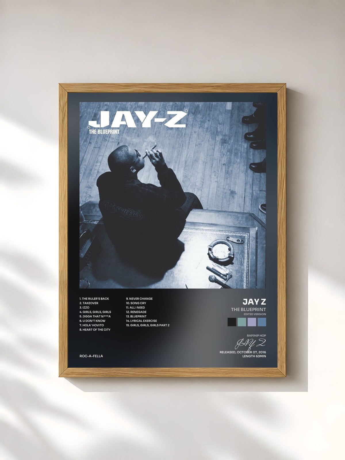 #bois Tableau de l'album The Blueprint (Edited Version) de JAY Z, cadre en bois brut, imprimé et encadré en France