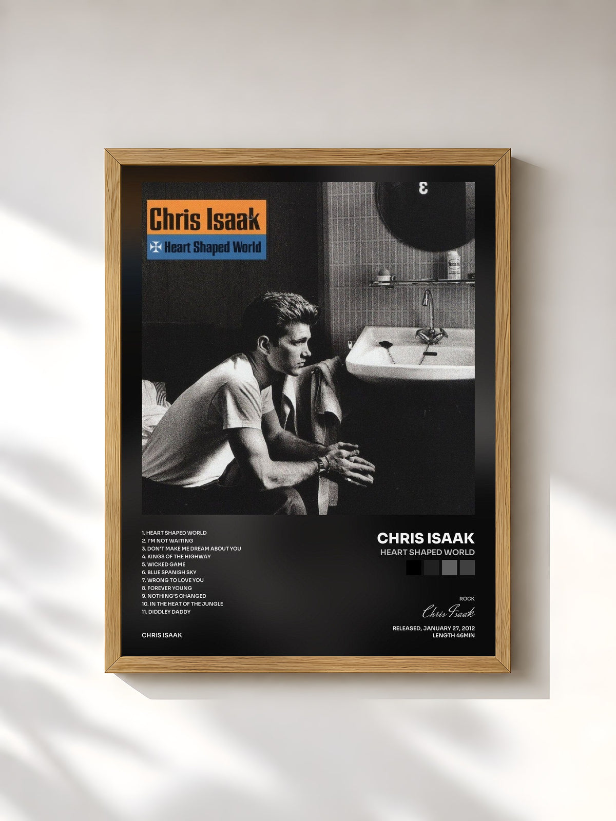 #bois Tableau de l'album Heart Shaped World de Chris Isaak, cadre en bois brut, imprimé et encadré en France