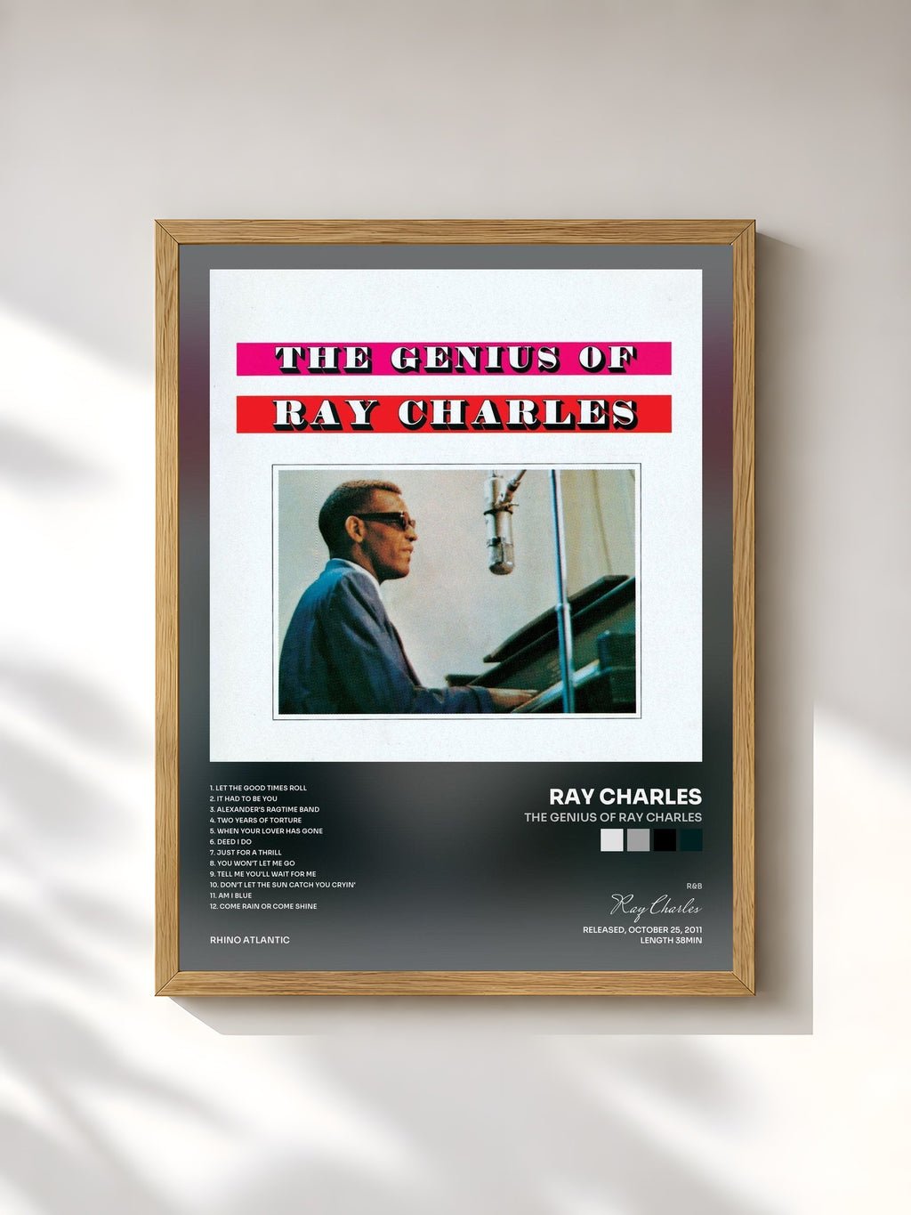 #bois Tableau de l'album The Genius Of Ray Charles de Ray Charles, cadre en bois brut, imprimé et encadré en France