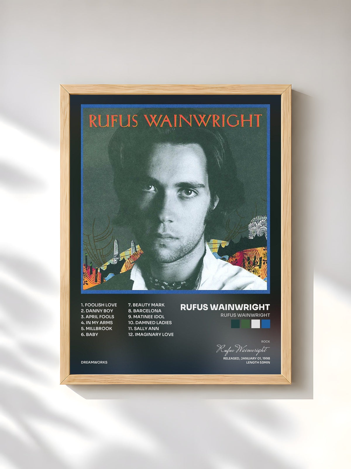 #bois Tableau de l'album Rufus Wainwright de Rufus Wainwright, cadre en bois brut, imprimé et encadré en France