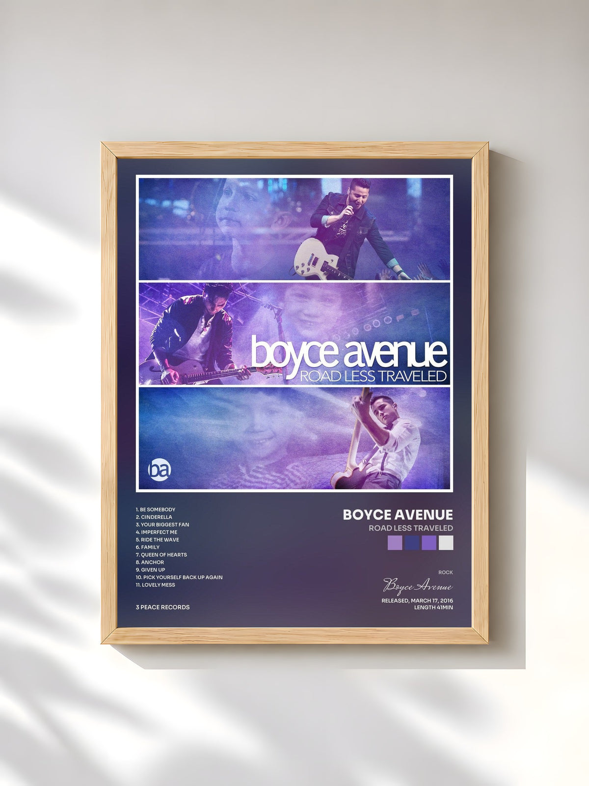 #bois Tableau de l'album Road Less Traveled de Boyce Avenue, cadre en bois brut, imprimé et encadré en France