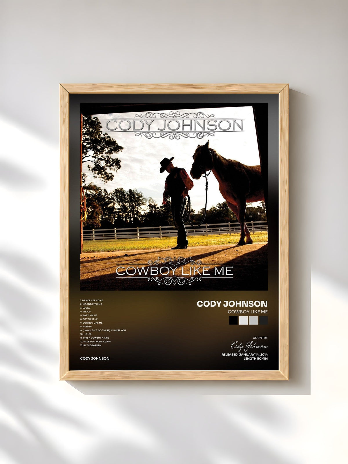 #bois Tableau de l'album Cowboy Like Me de Cody Johnson, cadre en bois brut, imprimé et encadré en France
