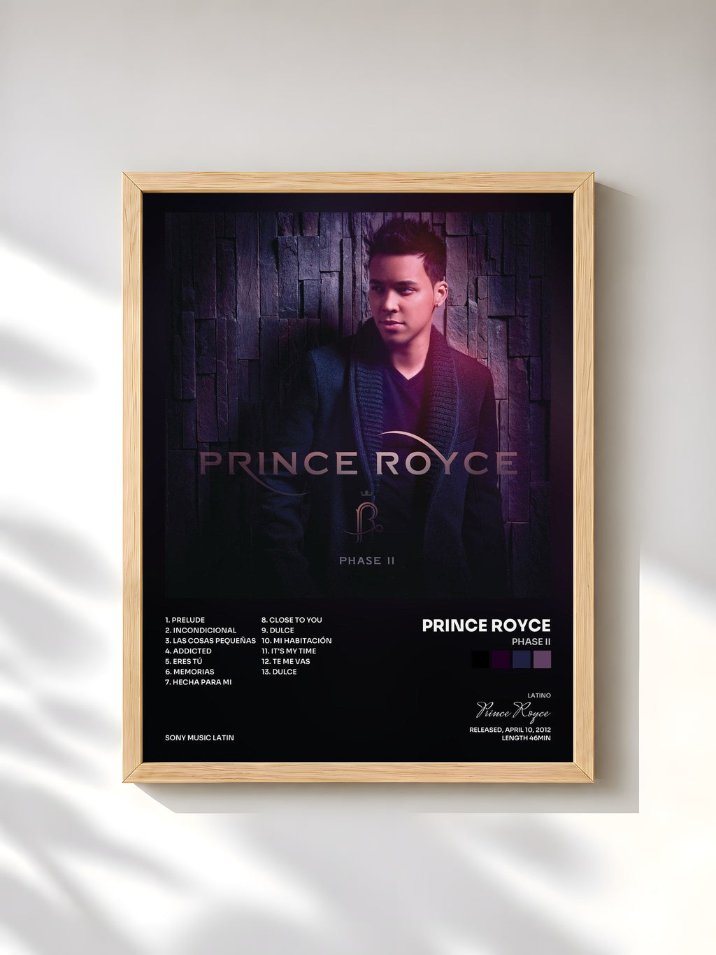 #bois Tableau de l'album Phase II de Prince Royce, cadre en bois brut, imprimé et encadré en France