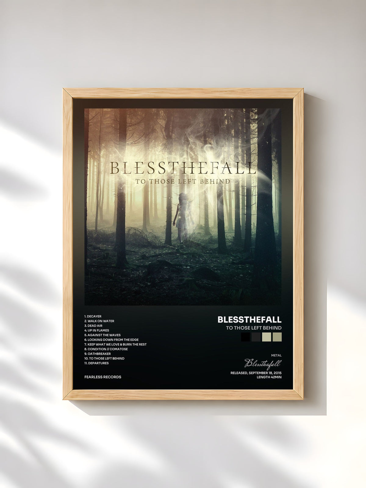 #bois Tableau de l'album To Those Left Behind de Blessthefall, cadre en bois brut, imprimé et encadré en France