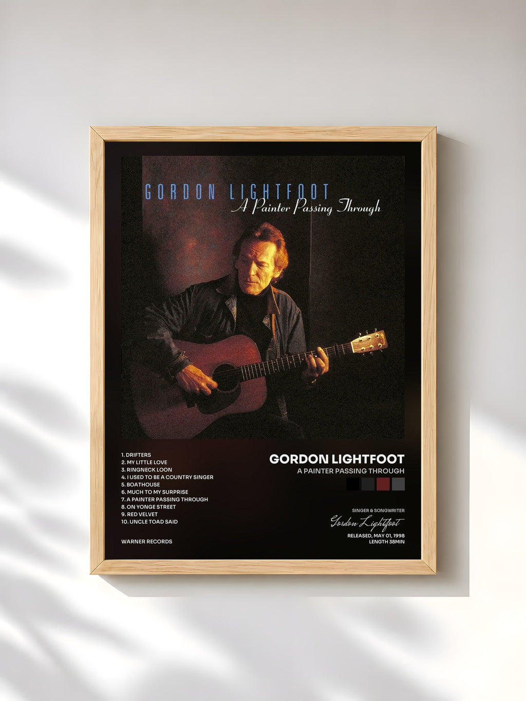 #bois Tableau de l'album A Painter Passing Through de Gordon Lightfoot, cadre en bois brut, imprimé et encadré en France
