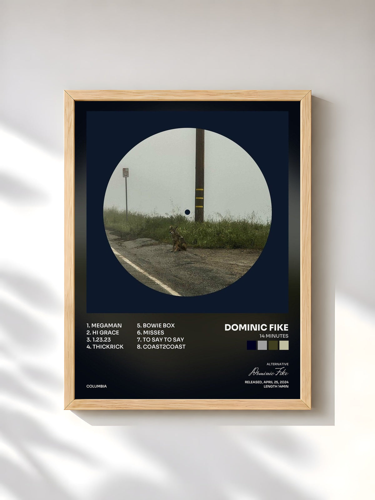 #bois Tableau de l'album 14 minutes de Dominic Fike, cadre en bois brut, imprimé et encadré en France