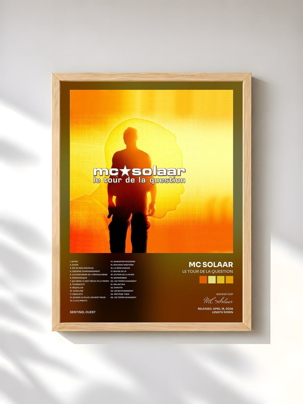 #bois Tableau de l'album Le tour de la question de MC Solaar, cadre en bois brut, imprimé et encadré en France
