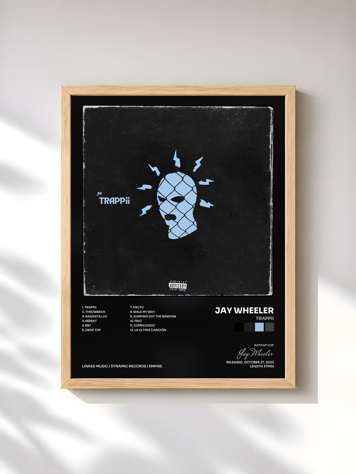 #bois Tableau de l'album TRAPPii de Jay Wheeler, cadre en bois brut, imprimé et encadré en France